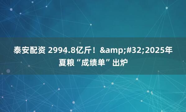 泰安配資 2994.8億斤！ 2025年夏糧“成績單”出爐